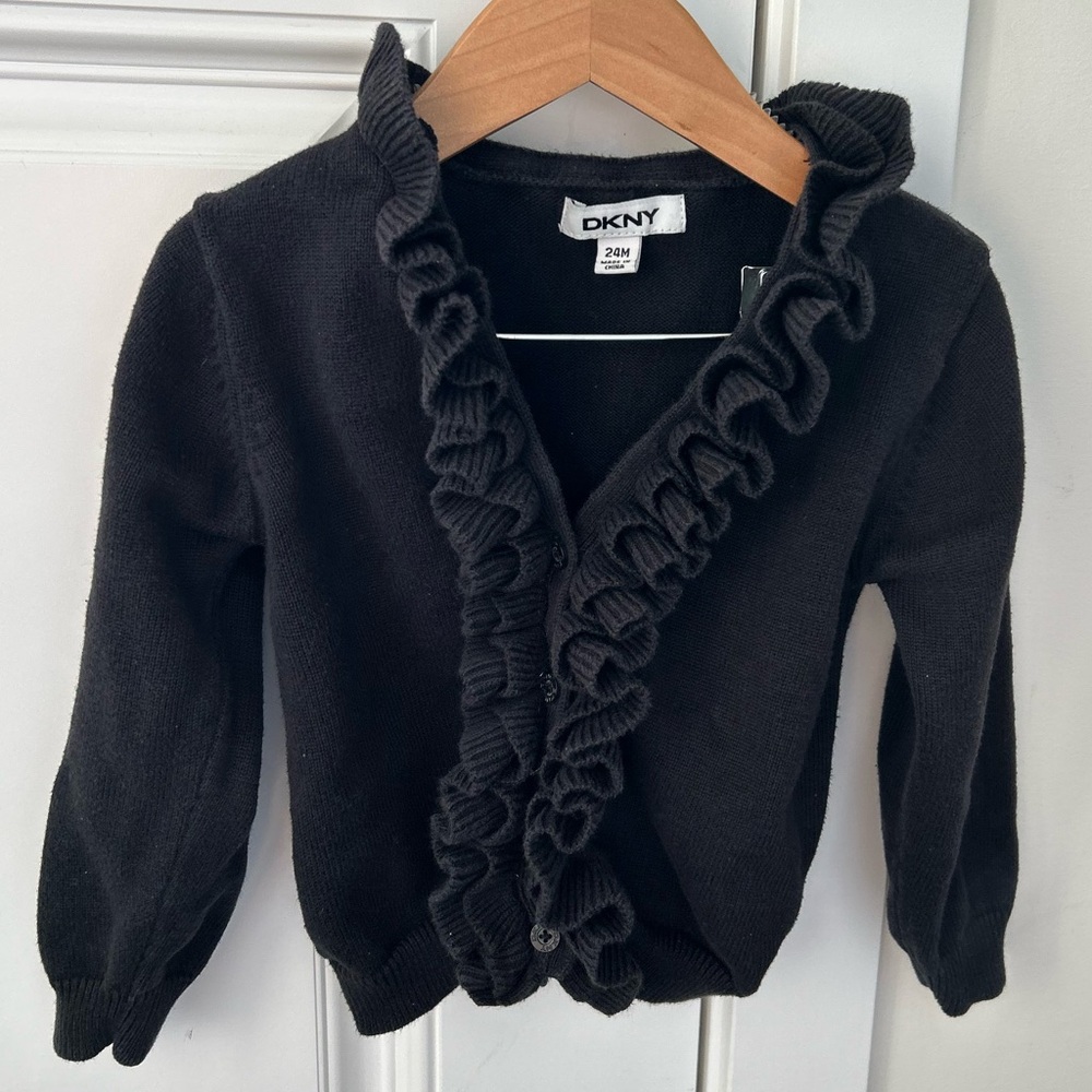 DKNY Black Ruffle-Trim Cardigan